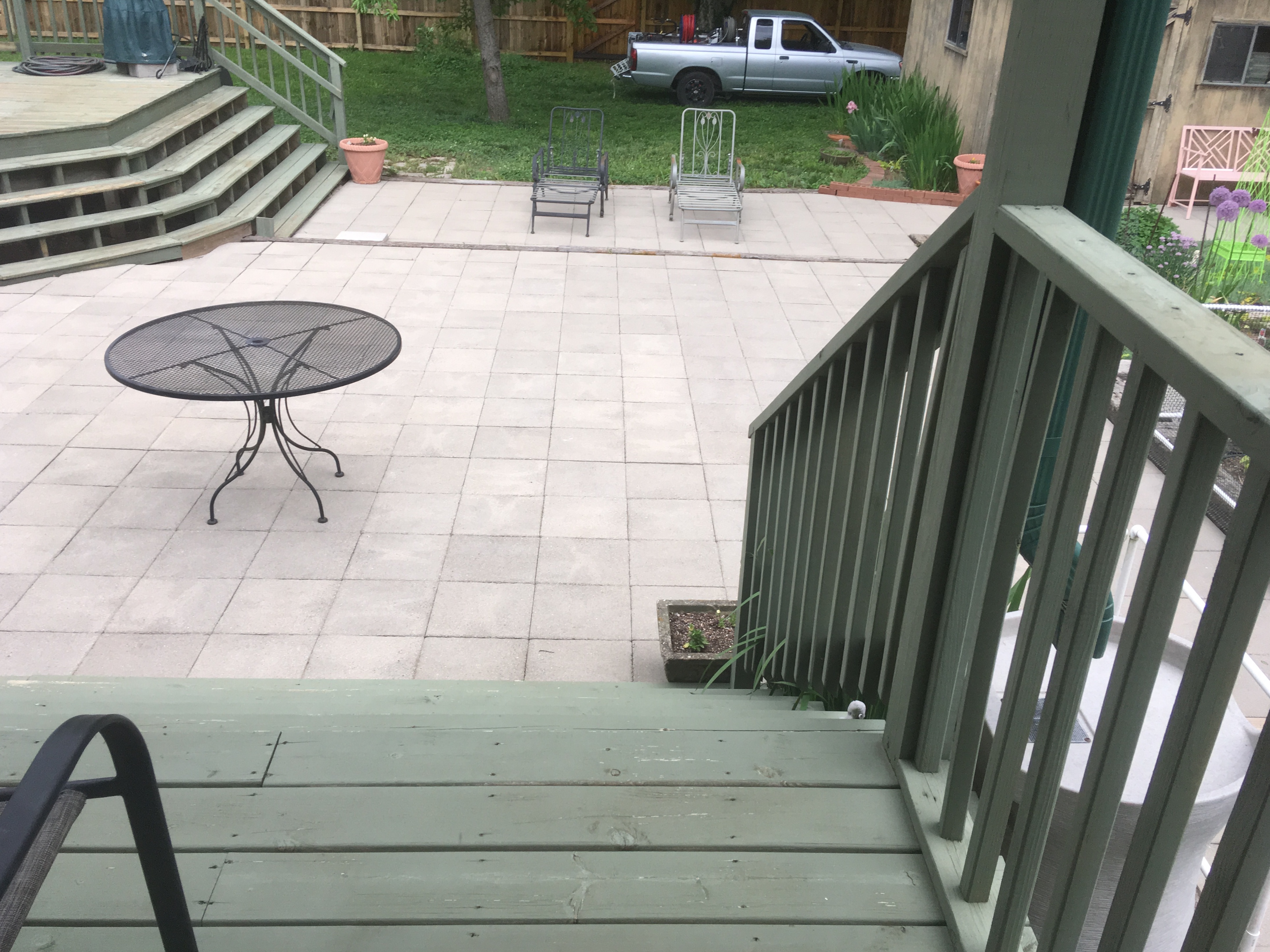 Freshly cleaned outdoor deck and railing